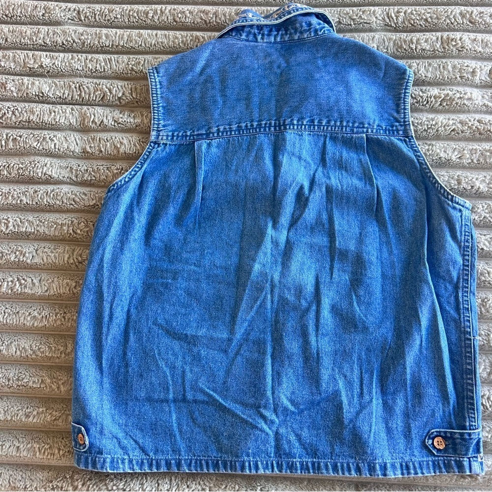 Vintage 100% Cotton Embroidered Denim Vest with Animal Motifs- M - Picture 6 of 6